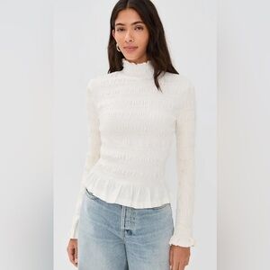Merlette Kantor Ruched White Fitted Ruffle Collar Top Stretchy XS
